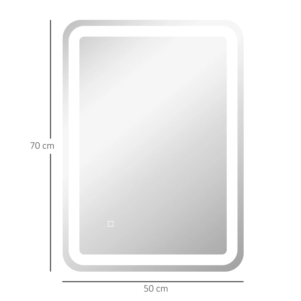 Specchio da bagno LED 50 x 70 cm, 3 tonalità di luce, touch, anti-appannamento, vetro temperato argento