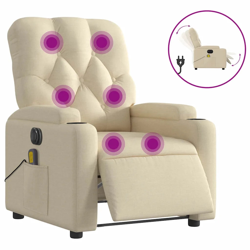 Divano Sedia-Poltrona Reclinabile Massaggiante Elettrica Crema in Tessuto 942971