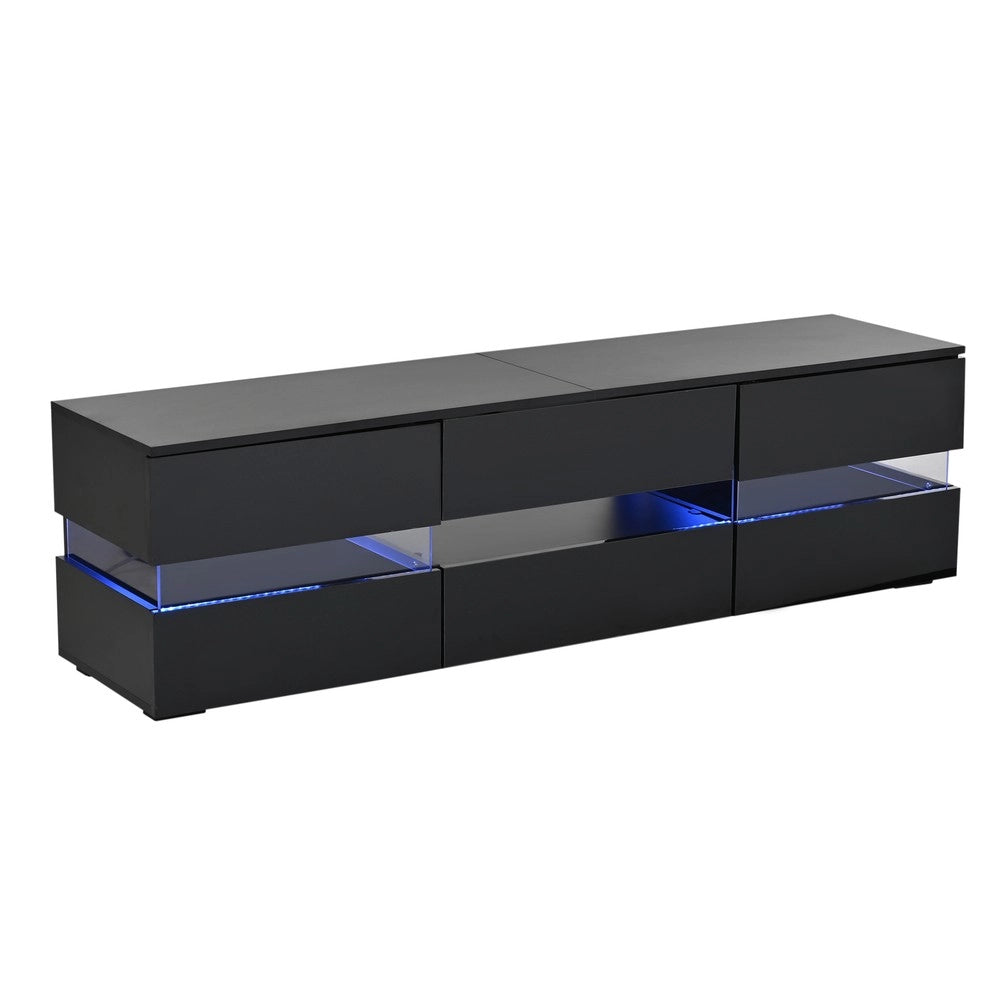 Mobile TV con LED ¨C Xylo ¨C Nero Lucido, 2 Ante, 1 Cassetto, 160x39x45 cm