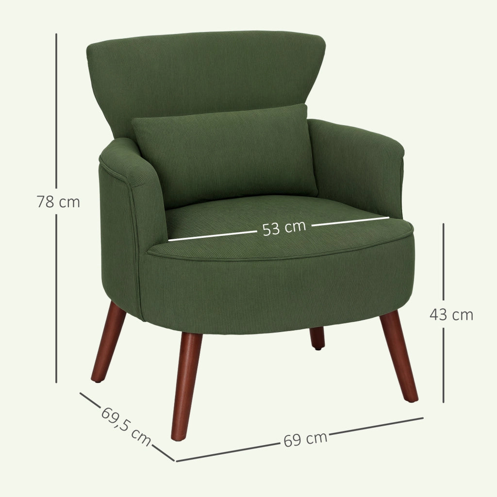Poltrona Moderna con Braccioli Imbottita in Tessuto con Cuscino Lombare Verde per Salotto e Camera da Letto