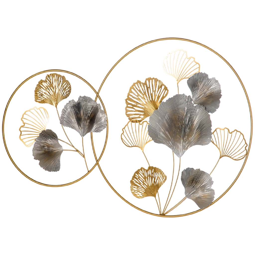 Decorazione Murale 3D in Metallo con Ginkgo ¨C Zephmum ¨C 102x66.2cm Oro e Argento