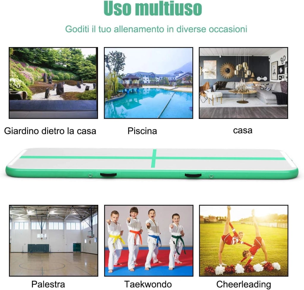 Tappetino da Ginnastica Gonfiabile Air Track, con Pompa ad Aria Elettrica, Materassino da Fitness 450 x 100 x 15 cm