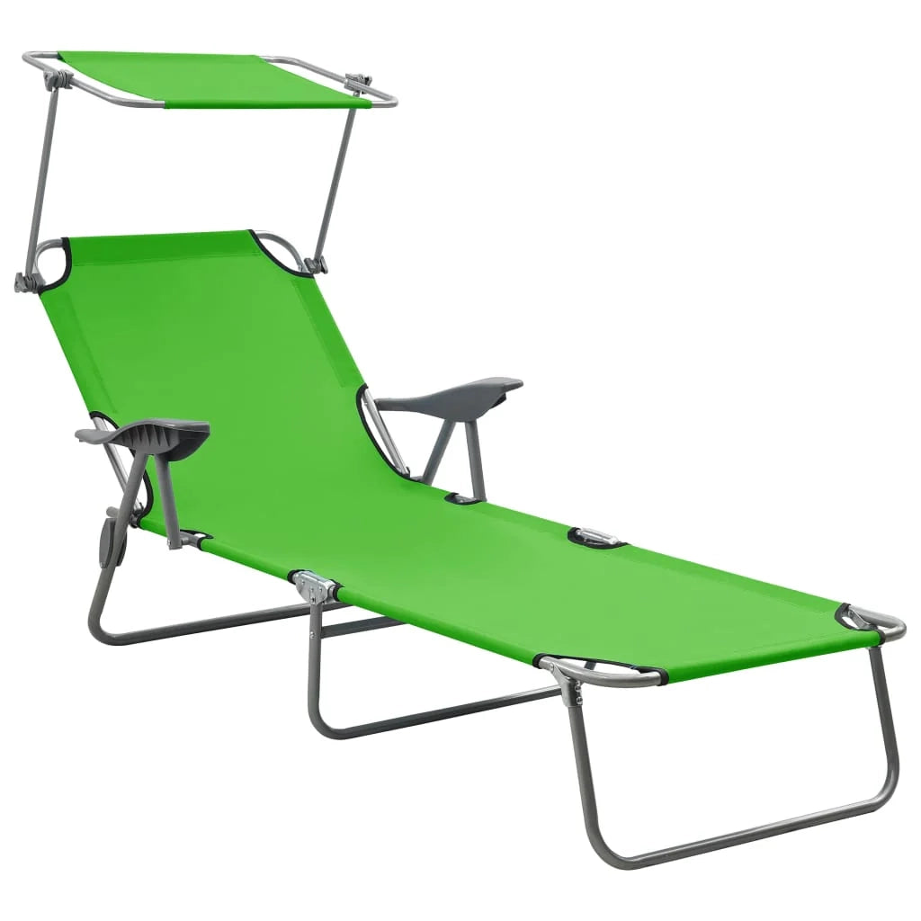 Lettino prendisole sedia a sdraio lettino prendisole letto da giardino mobili da giardino 188 cm con baldacchino acciaio verde 02_0012270