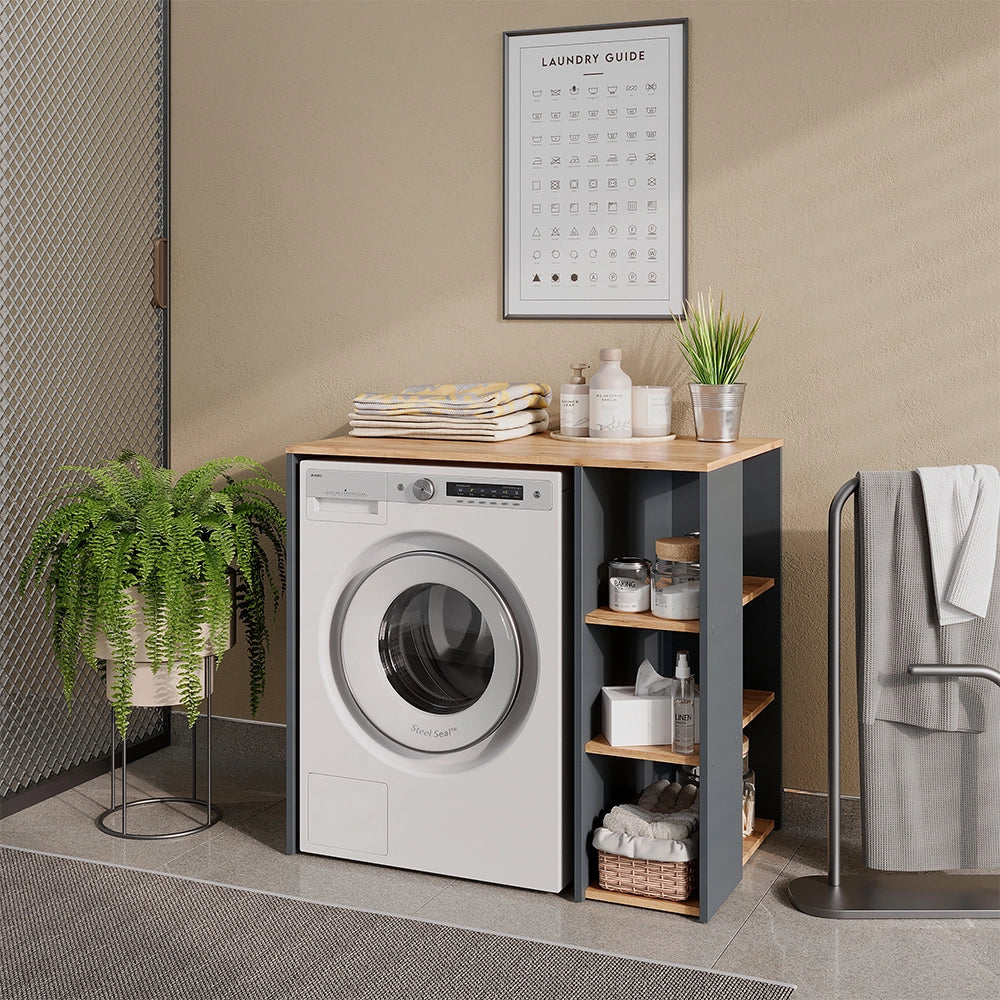 Mobile lavatrice Viktor Antracite/Rovere dorato 93.6 x 88.2 cm con 2 ripiani Vicco