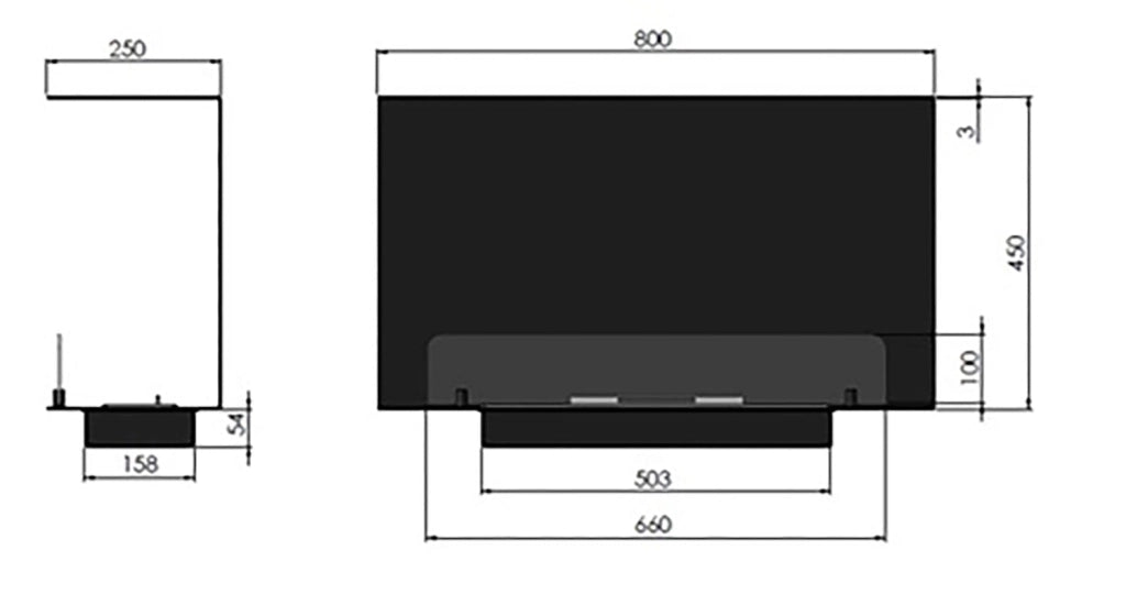 Camino a Bioetanolo da Incasso 80x45 cm Inside C 800 V1 Nero con Vetro