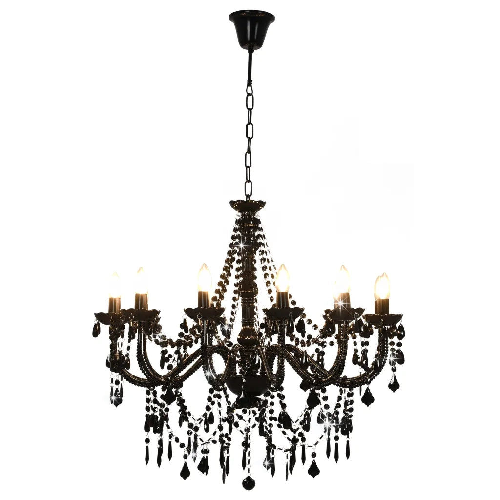 Lampadario con Perline Nero 12 Lampadine E14 281609
