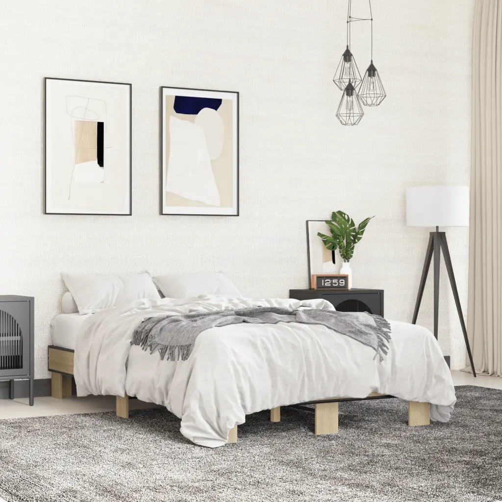 Letto matrimoniale | Letto per adulti | Giroletto Rovere Sonoma 120x200 cm in Legno Multistrato Metallo