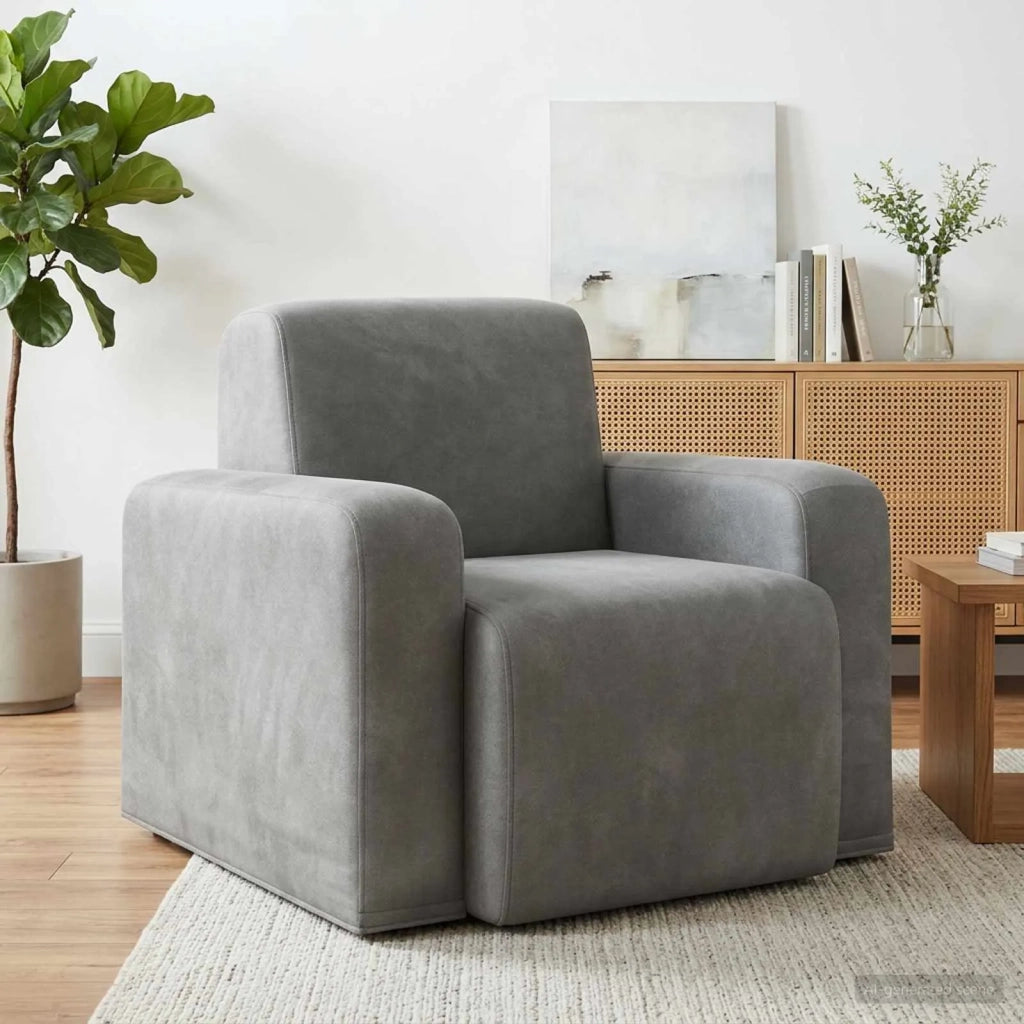 Poltrona-Divano Sedia-Poltroncina Grigio Chiaro Velluto 896214