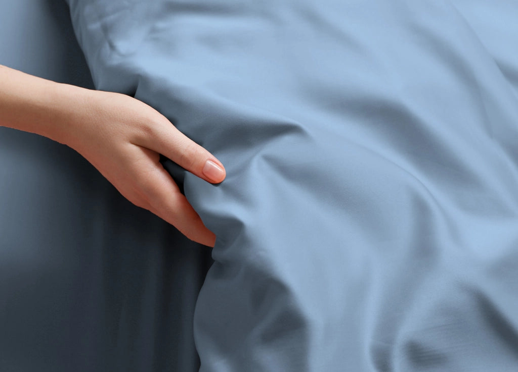 Coppia Federe Letto A Sacco Con Patella In Cotone Percalle Tinta Unita - Federe - Azzurro