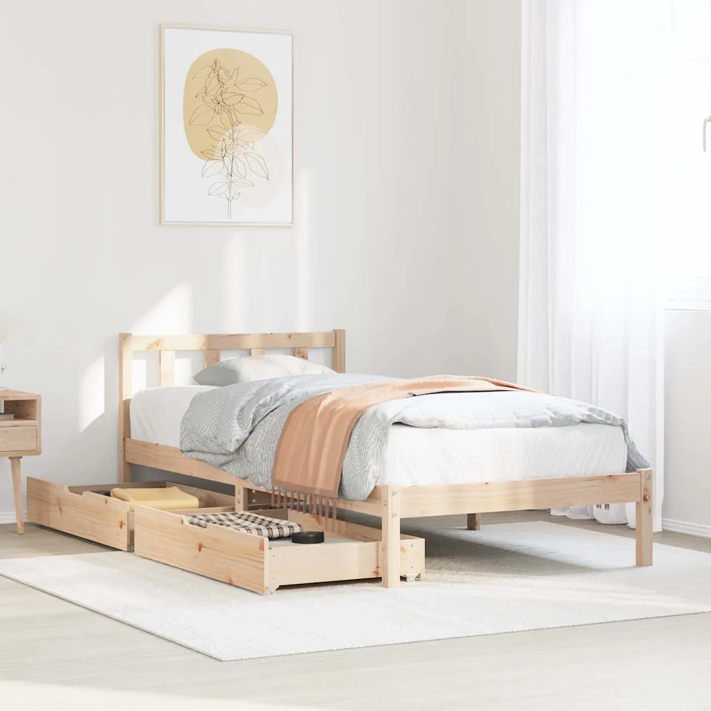 Letto senza Materasso-Struttura Letto 75x190 cm in Legno Massello Pino 518463