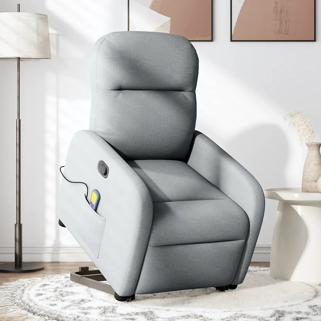 Poltrona Alzapersona Massaggi Reclinabile Grigio Chiaro Tessuto