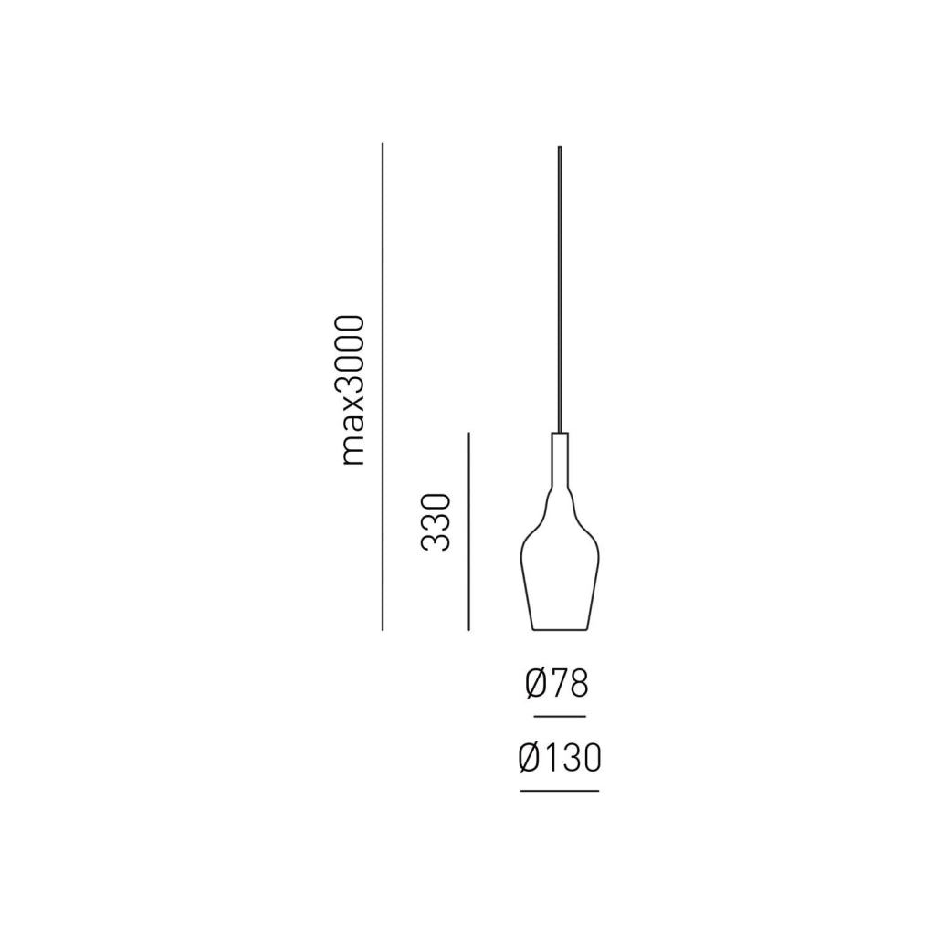 Ofelia S/12 Mini Lampada a Sospensione in Vetro Borosilicato Ambra Trasparente con Attacco E27 e Cavo 3 metri per Interni - Gealuce