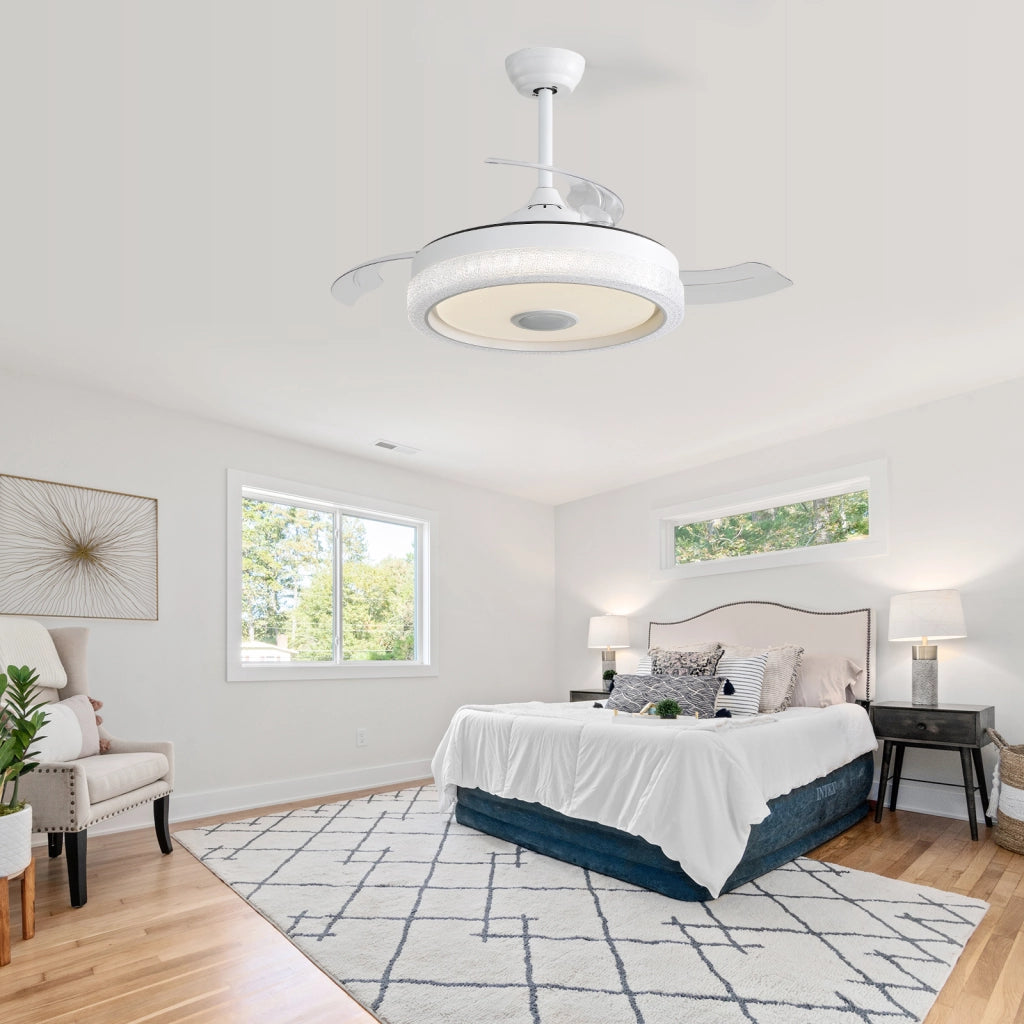 Ventilatore da soffitto invisibile moderno 107 cm 3 pale abs telecomando motore dc reversibile con luce led 32w 220v