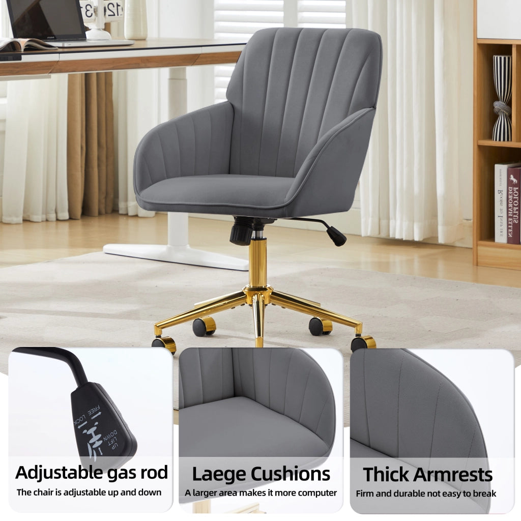 Sedia da ufficio girevole con altezza regolabile, schienale ergonomico e seduta imbottita in velluto grigio