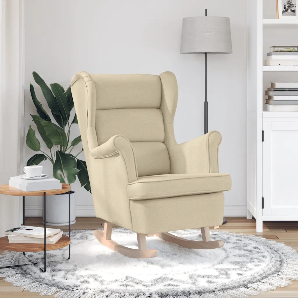 Poltrona | Sedia a Dondolo Crema 74x90x102 cm in Tessuto