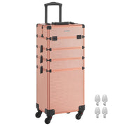 Valigetta per il trucco professionale 4 in 1 beauty case XXL (34 x 24 x 79,3 cm) con serratura ruote a 360° per viaggi manicure trucco parrucchiere rosa 12_0007834