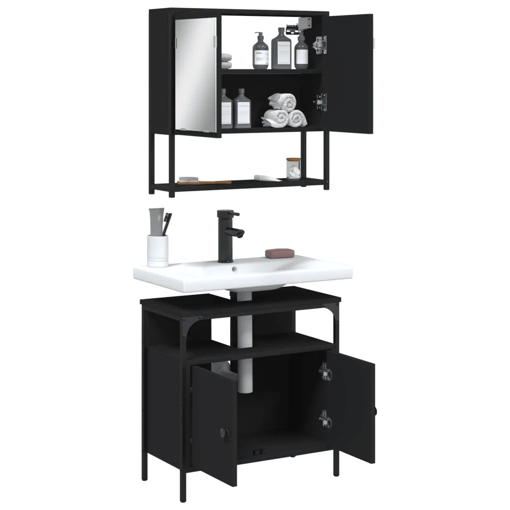 Set Mobili da Bagno 2 pz Nero in Legno Multistrato 3214655