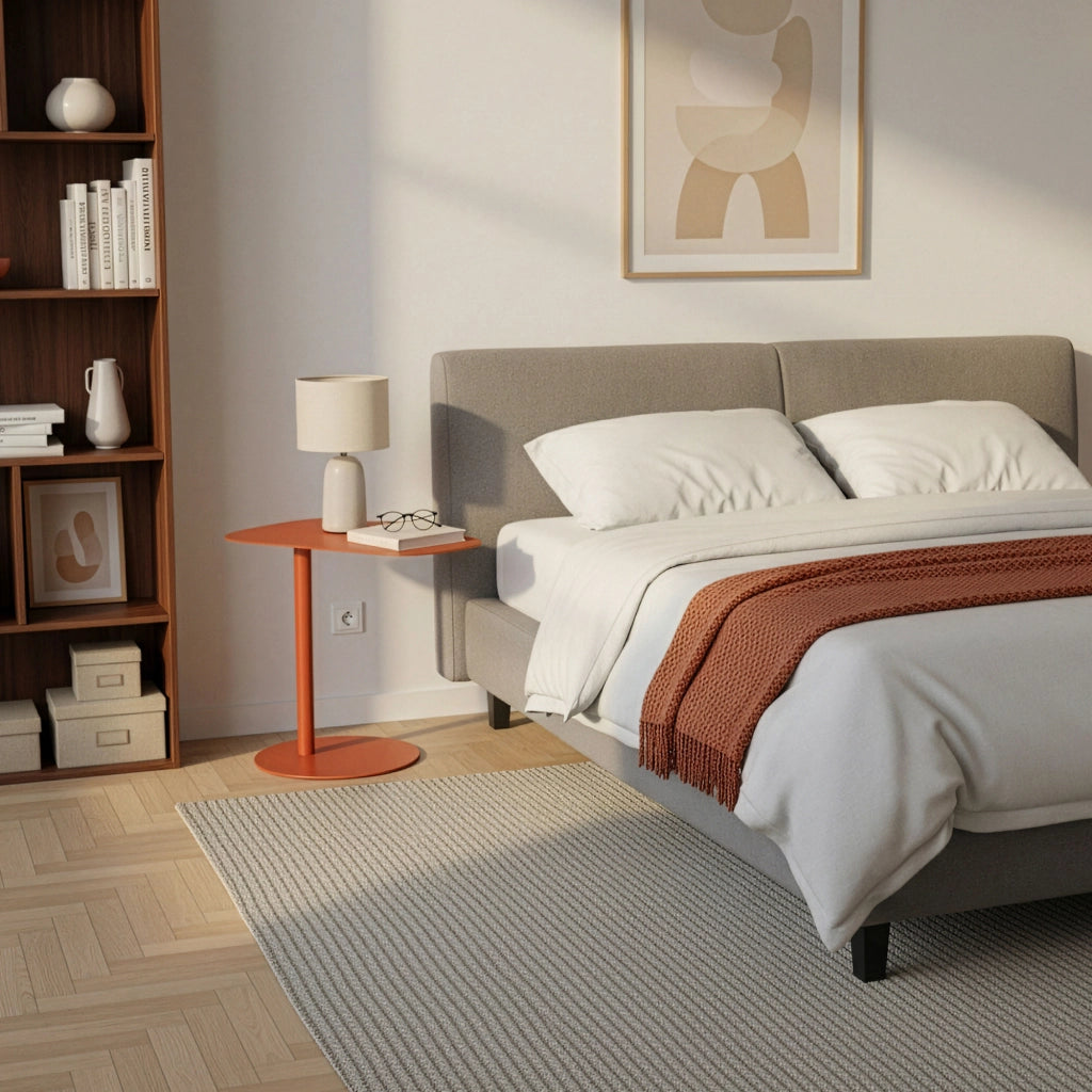 Tavolino Laterale da Divano Nastätten Metallo Piano Trapezoidale - Rosso Mattone Opaco [en.casa]