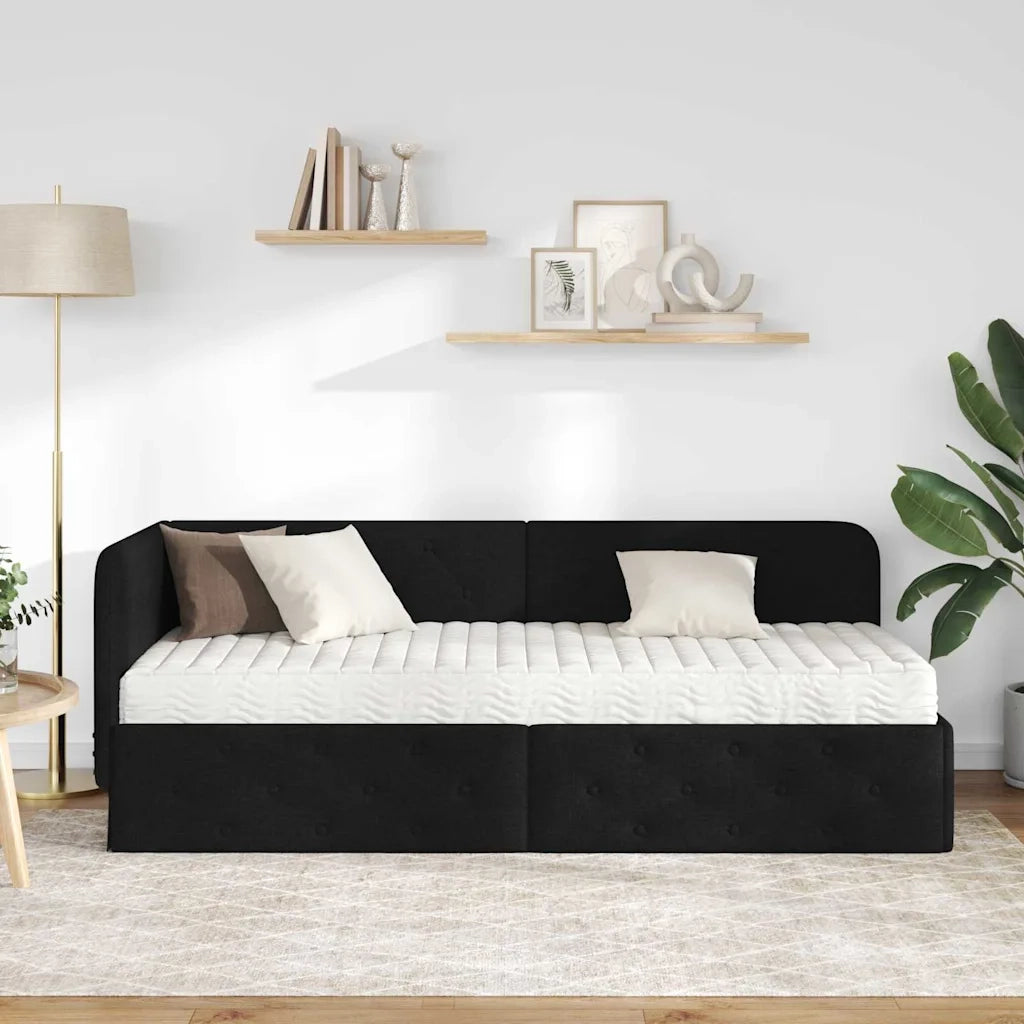 Letto singolo | Letto per adulti | Cornice del letto ad angolo Nero 80 x 200 cm Tessuto
