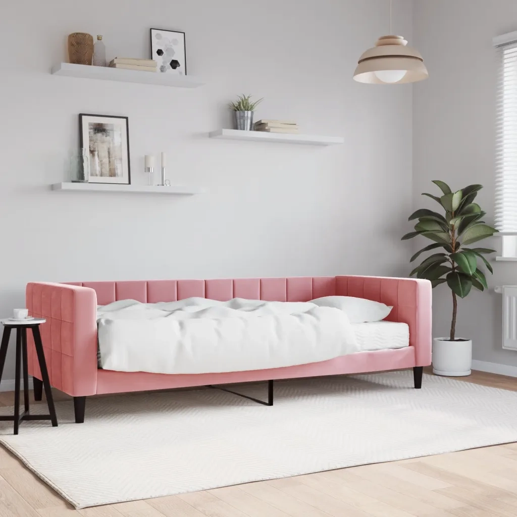 Divano letto | Sof¨¤ letto | Letto singolo con Materasso Rosa 80x200 cm in Velluto
