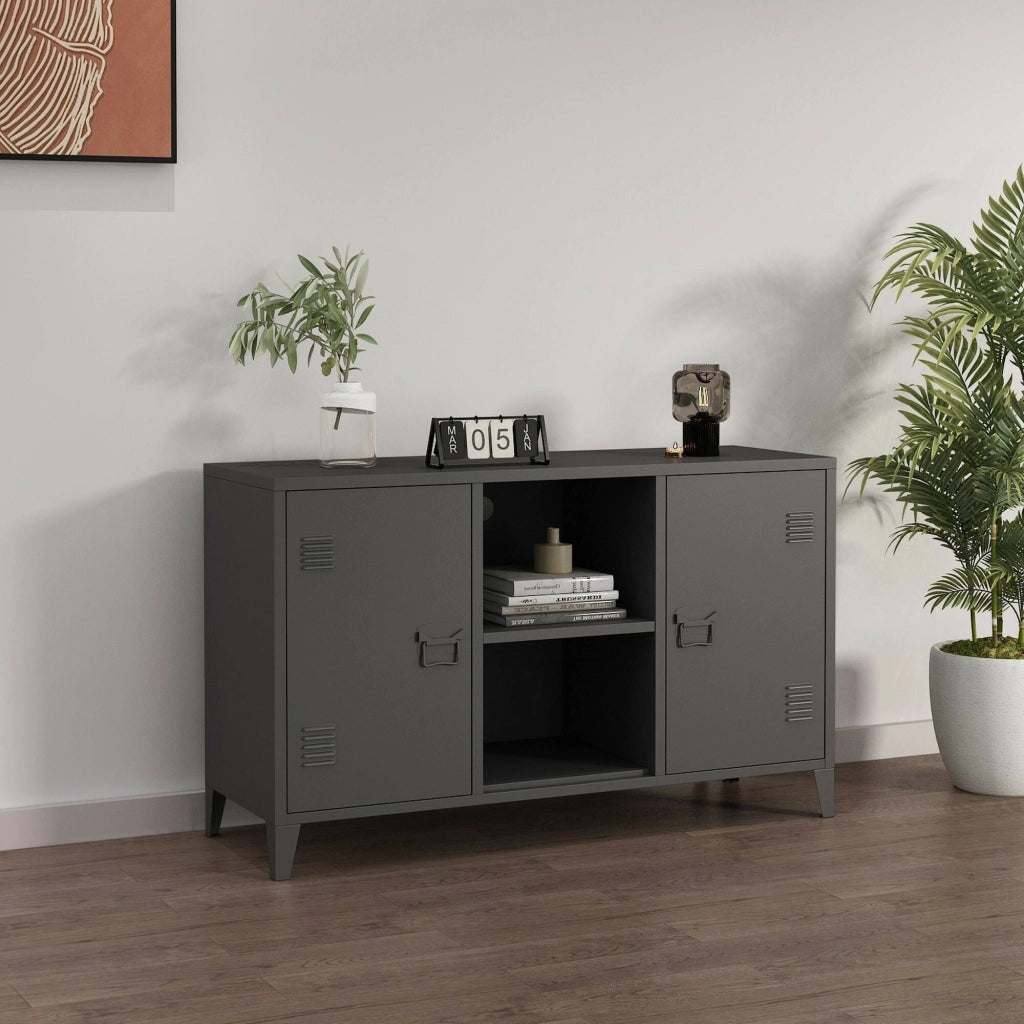Credenza Friddi, Buffet da soggiorno, Madia da salotto, Dispensa da cucina, 120x40 h73 cm, Ardesia