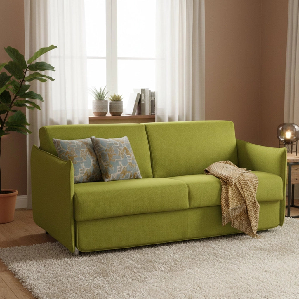 Follina, Divano Letto 2 Posti Sfoderabile Made in Italy, 160x95 cm Verde