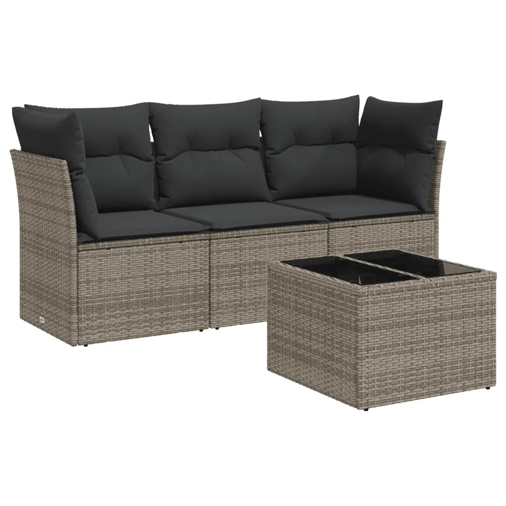 Set Divani da Giardino 4 pz | Set Salotto da Giardino con Cuscini in Polyrattan Grigio