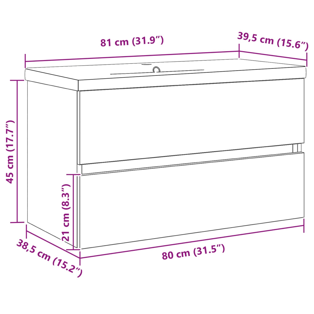 Mobile per Lavabo  con Lavabo Integrato Rovere Nero Legno Ingegnerizzato