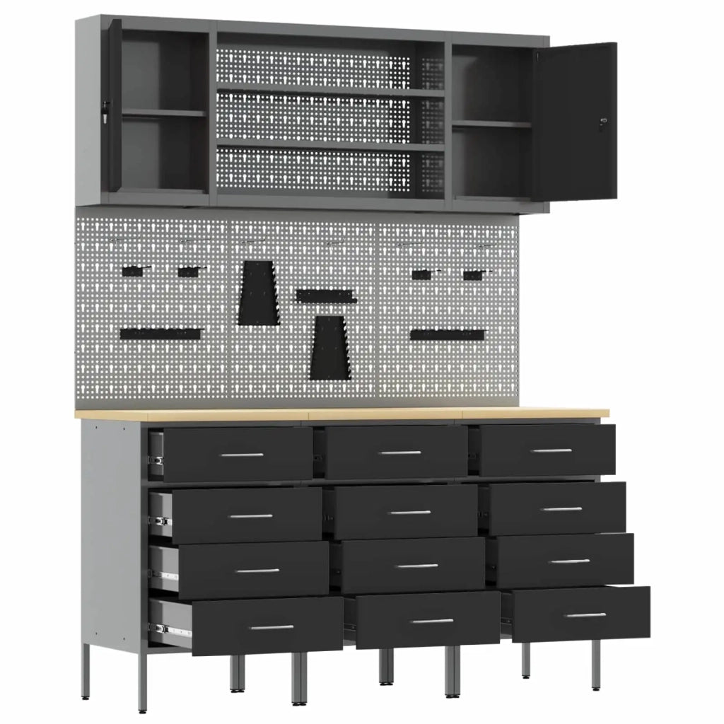Mobile da lavoro 7 pcs Nero Legno ingegnerizzato e acciaio 3321436