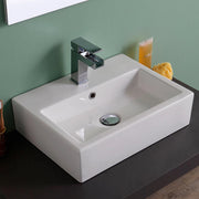 Lavabo da appoggio ceramica bianco rettangolare lavandino bagno 58x46x16 cm