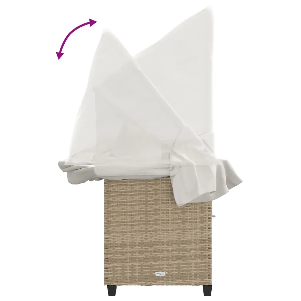 Lettino Prendisole con Baldacchino e Cuscini Beige Polyrattan 368357