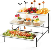 Tavolo di servizio in plastica riciclabile a 3 strati - Feste - Servizio dei cibi - Stand per esposizione in metallo nero - Verdure frutta biscotti dolci