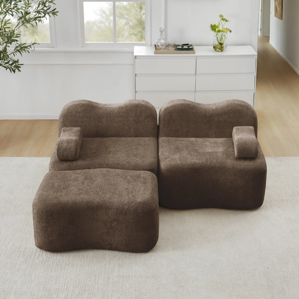 Divano Angolare Modulare 2 Posti con Ottoman ¨C MINIMAL ¨C Tessuto Marrone, Braccioli Mobili
