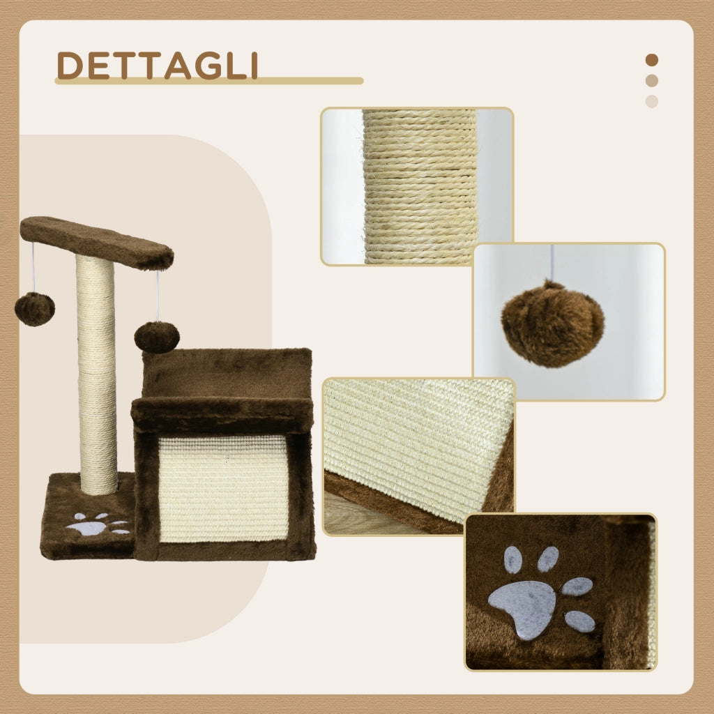 EasyComfort Tiragraffi Gatto Albero Tira Graffi Gioco Giocattolo per Gatti con Cuccia 2 Palline Appese in Sisal Naturale Altezza 43cm