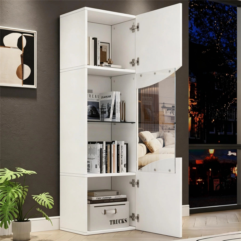 Vetrina lucida, illuminazione a LED, ante in vetro,35 x 50 x 165 cm, bianca