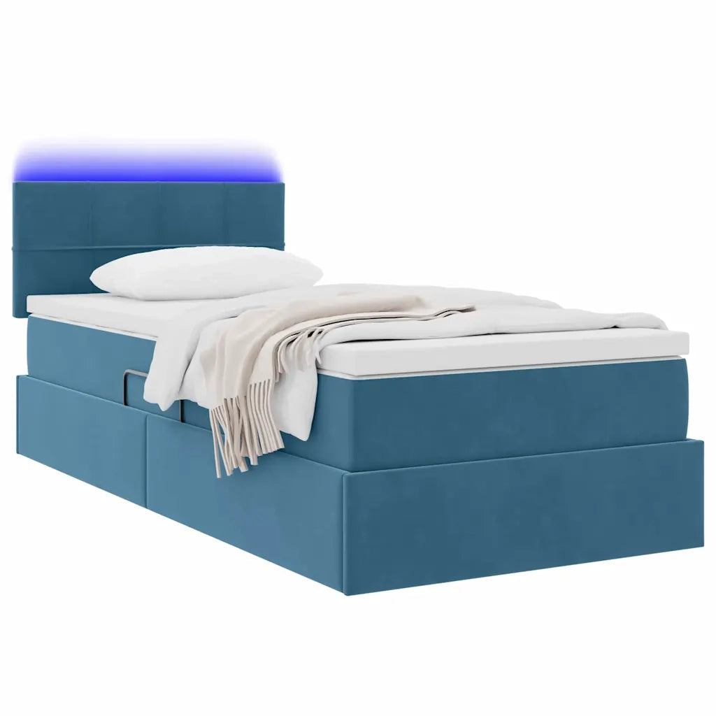 Letto con contenitore e LED Blu Scuro 100 x 200 cm Velluto 3371377