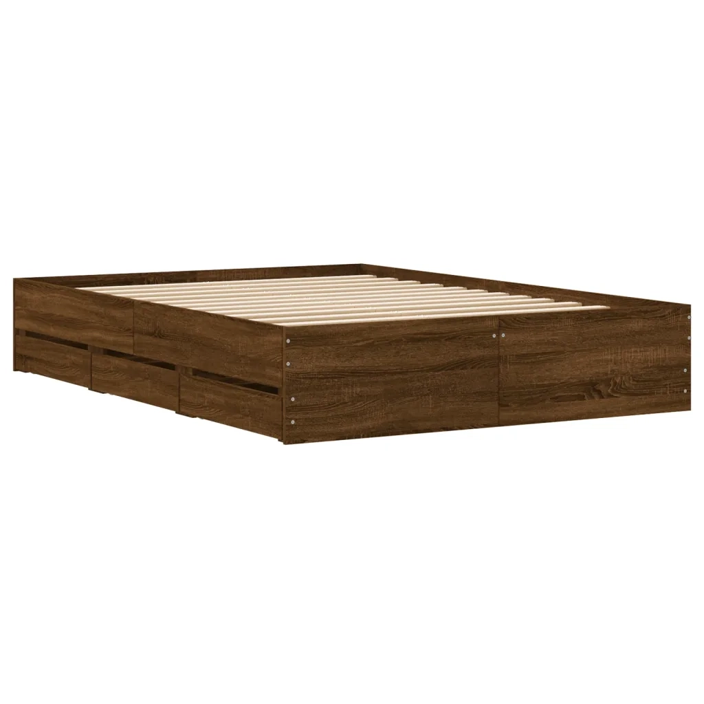 Letto matrimoniale | Letto per adulti | Giroletto Cassetti Rovere Marrone 120x190 cm Legno Multistrato