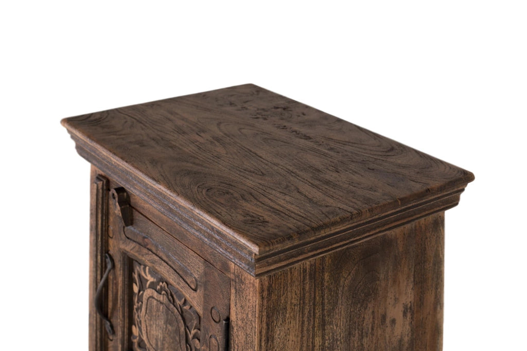 Comodino in legno massello di mango con finitura rustica
