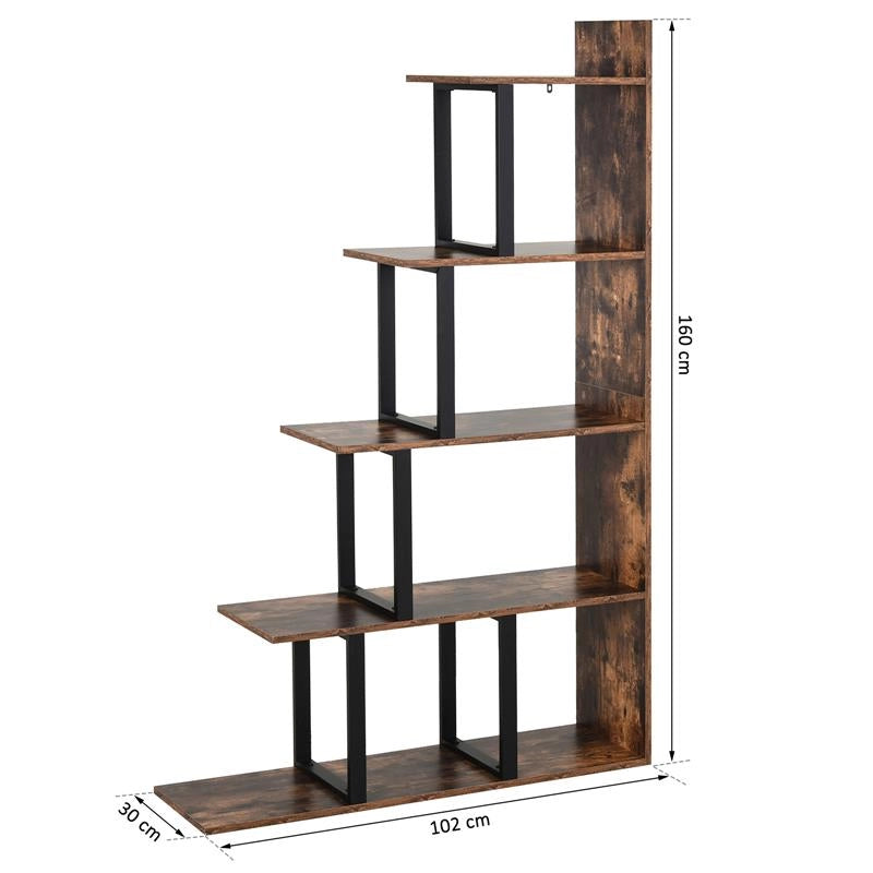 LIBRERIA STILE INDUSTRIALE 5 LIVELLI CON TELAIO IN FERRO 102 X 30 X 160 CM