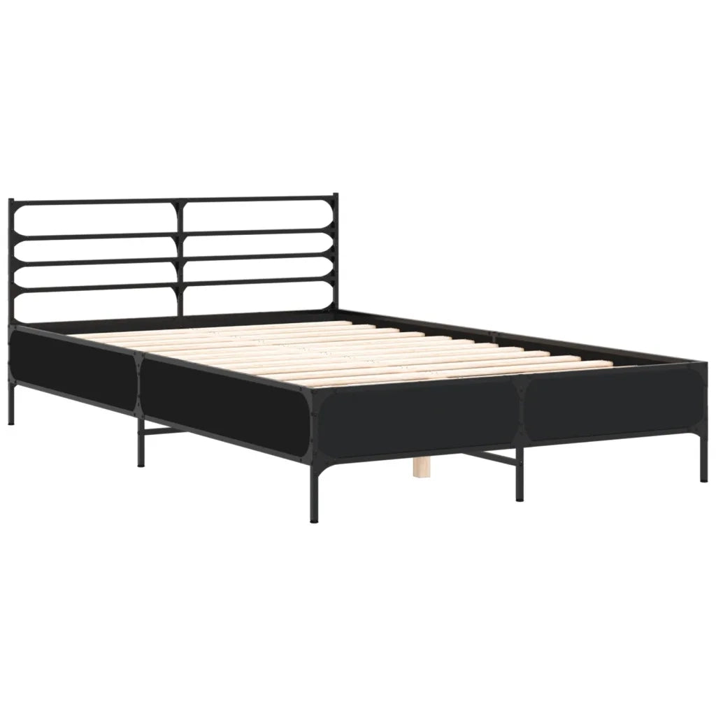 Letto matrimoniale | Letto per adulti | Giroletto Nero 120x190 cm in Legno Multistrato e Metallo