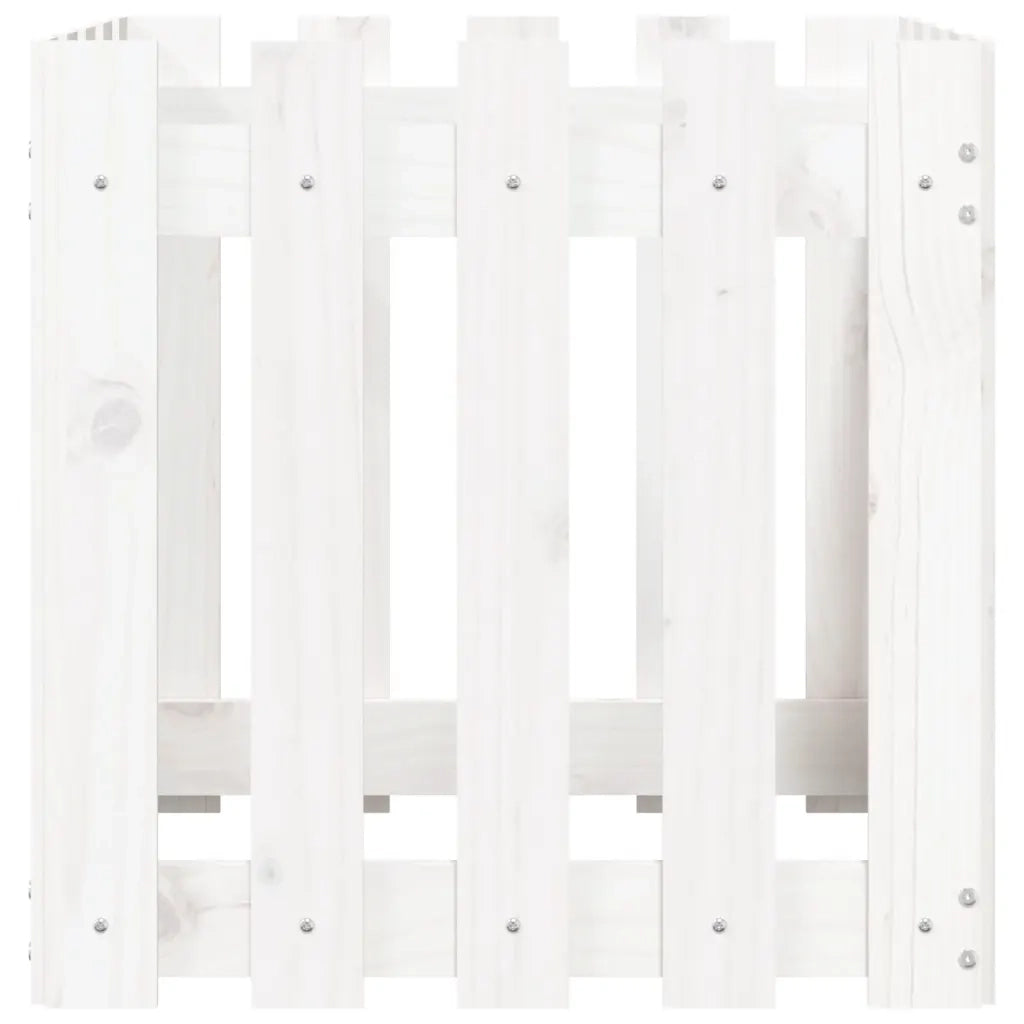 Fioriera | Cassetta per fiori | Vaso Giardino a Recinzione Bianco 50x50x50 cm Massello Pino