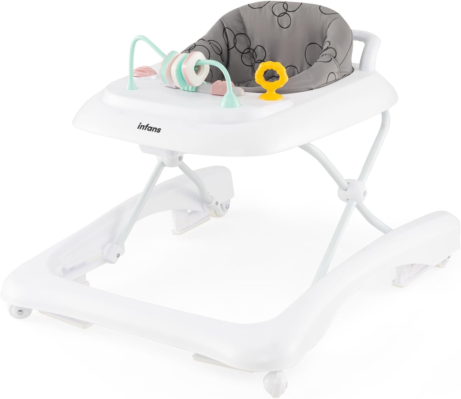 3 in 1 Girello per Bambini, Girello Pieghevole per Bambini, con 3 Altezze Regolabili, Sedile Imbottito e Piatto Giocattolo Rimovibile, Girello a Spinta con Ruote, per Bambini 6+ Mesi (Grigio)