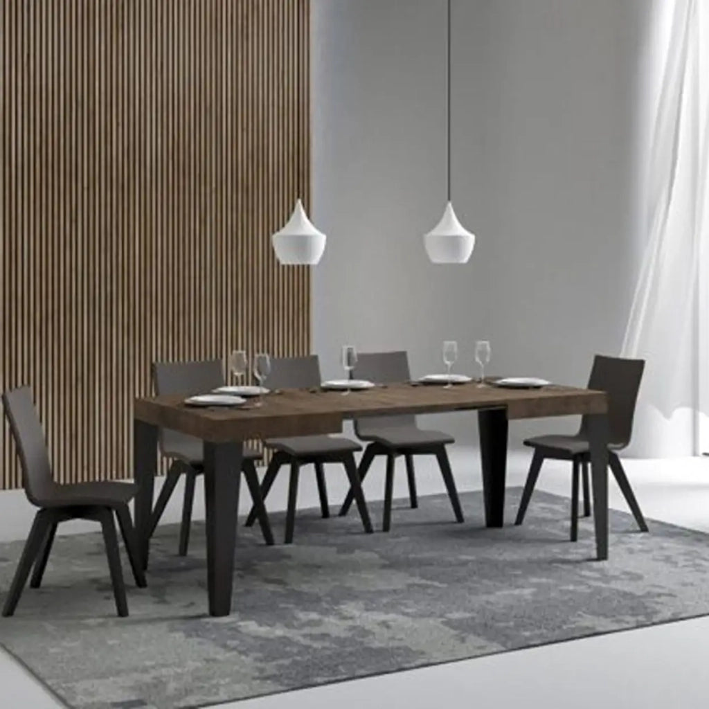 Tavolo allungabile 90/246x90 cm Flame colore noce gambe antracite