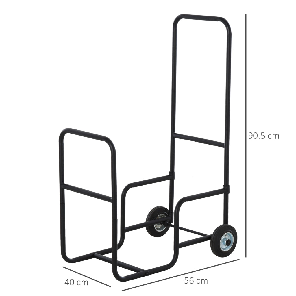 Easycomfort Carrello Portalegna in Metallo Nero con 2 Ruote per Interno ed Esterno, Max. 30kg, 56x40x90.5cm