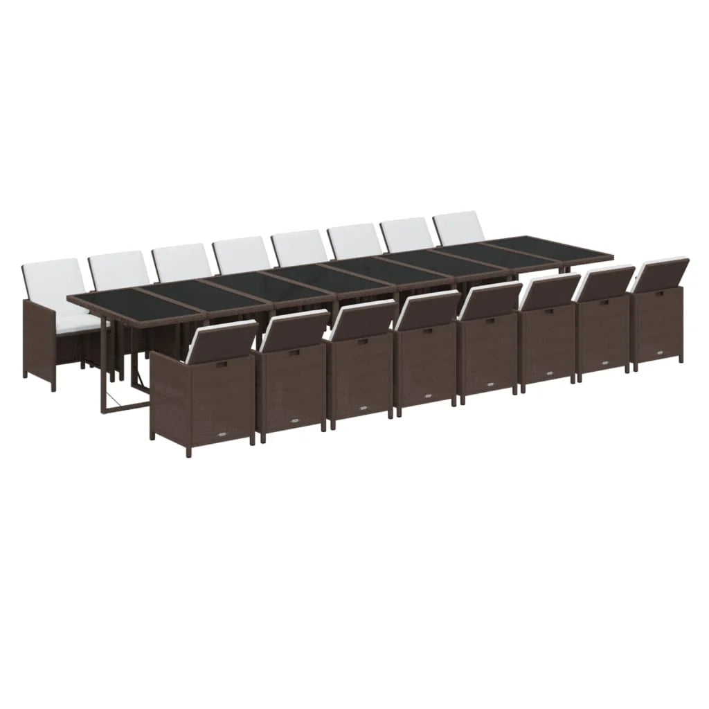 Set da pranzo da giardino mobili da esterno cuscini 17 pz marrone polyrattan 02_0014426