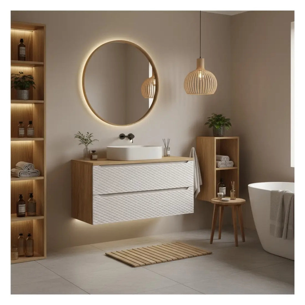 Piano lavabo YOKA – Finitura rovere chiaro, 160 cm