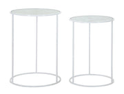 Tavolinetti Bianco Harts Coppia Ø43x60-38x55 cm in Ferro e Vetro Bianco