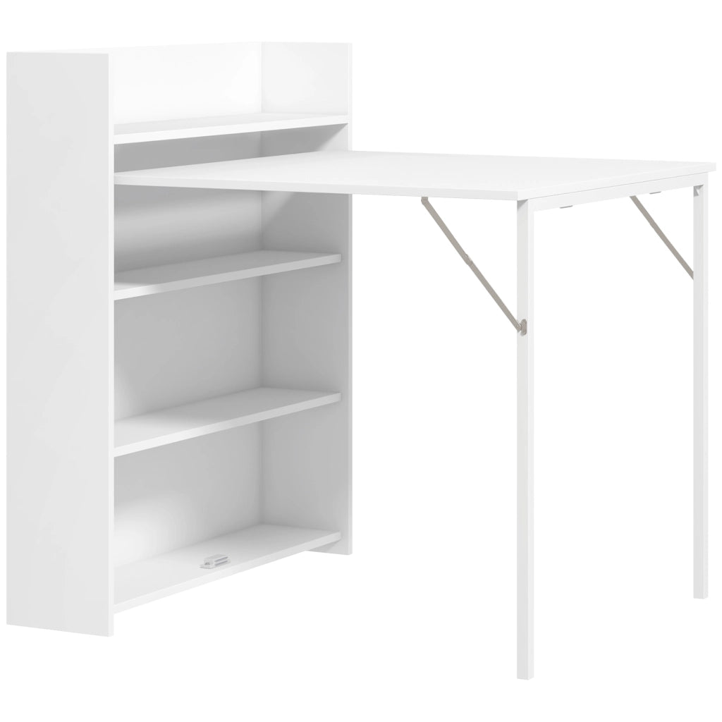 Desviae Tavolo da pranzo pieghevole monolaterale con 3 ripiani interni in MDF E1 bianco per cucina, studio e presentazioni