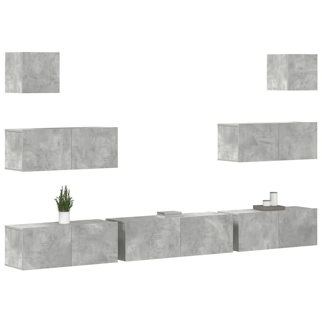 Set di Mobili Porta TV 7 pz Grigio Cemento in Legno Multistrato