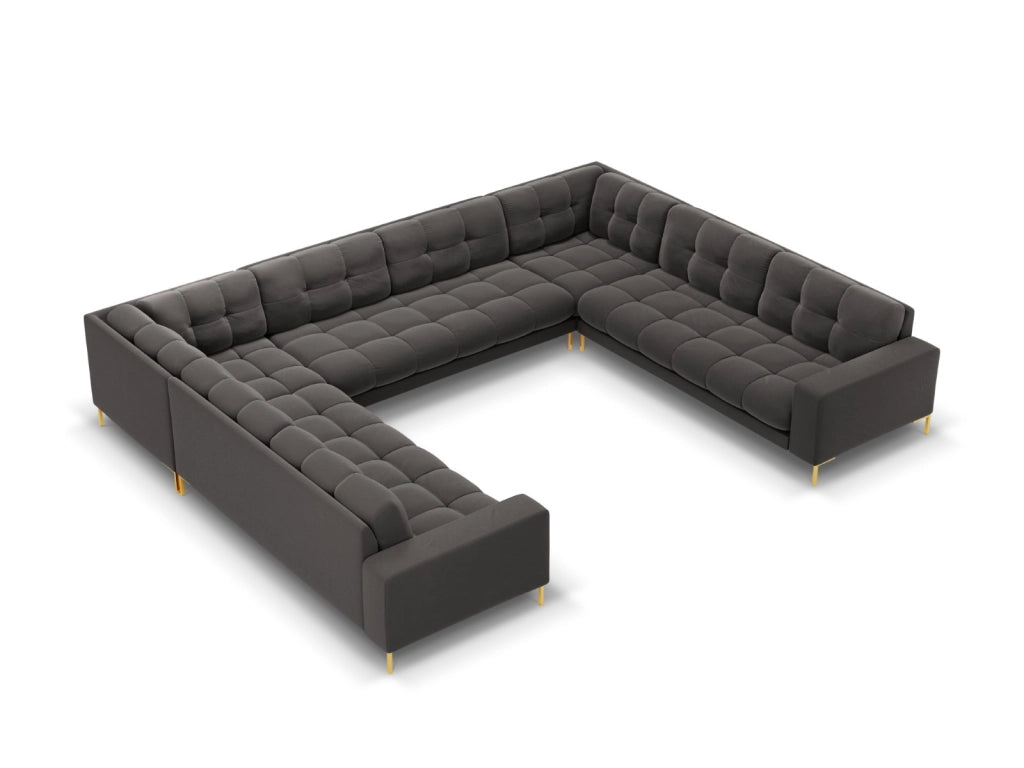 Cosmopolitan Design - Divano panoramico "Bali" 9 posti in velluto grigio scuro 